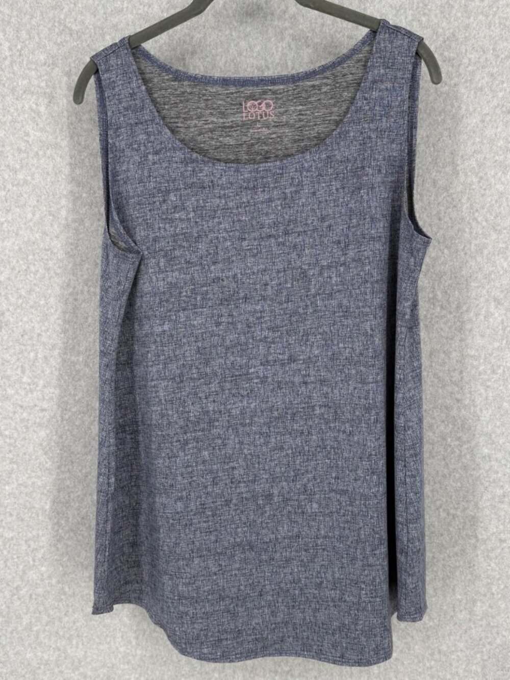 LOGO Lori Goldstein Lotus Tank Top Shell Size L Blue Print Stretch Liquid Knit
